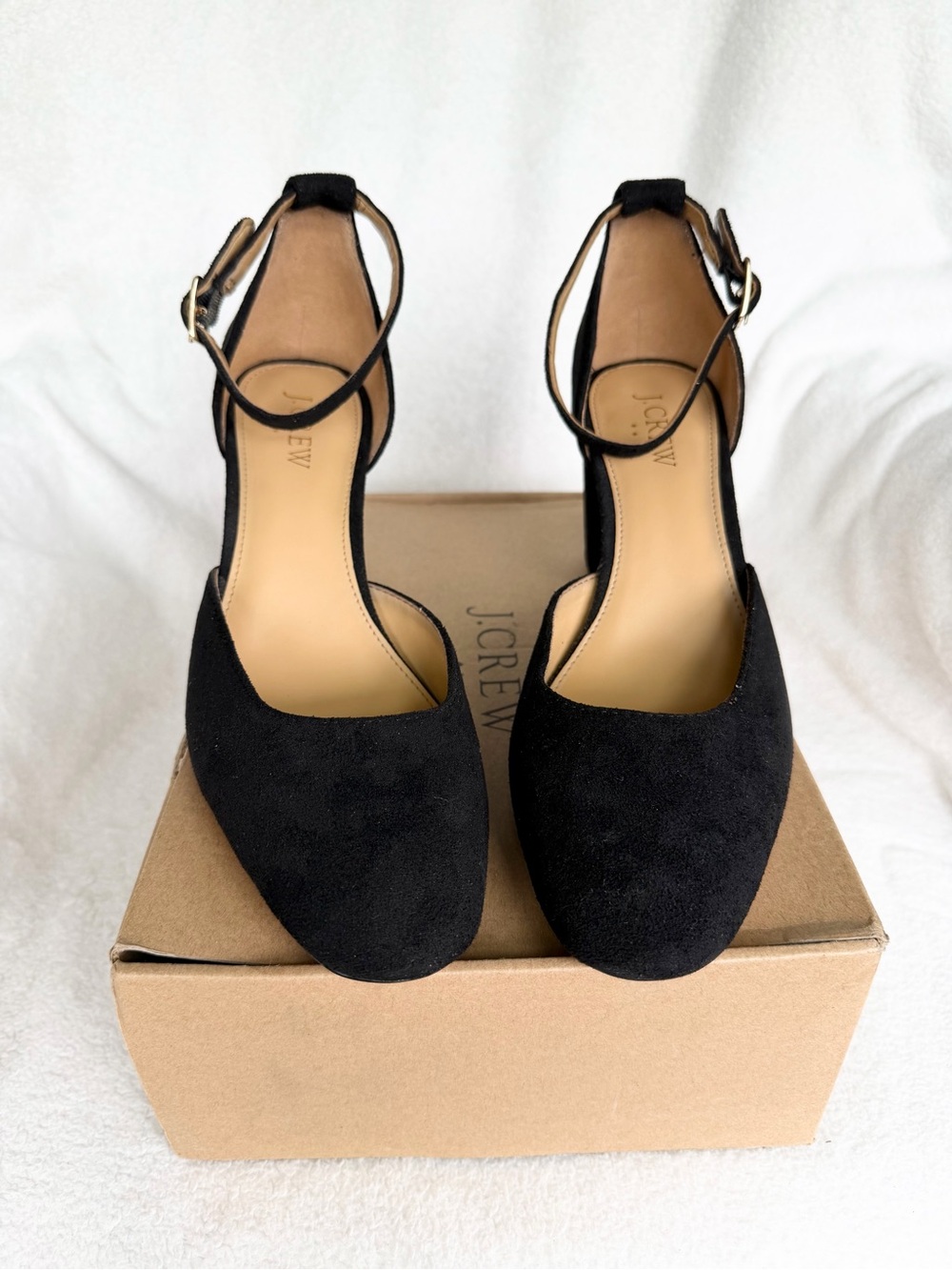 J. Crew Women’s Black Suede Ankle-Strap Block Heels Size 7.5 NWB